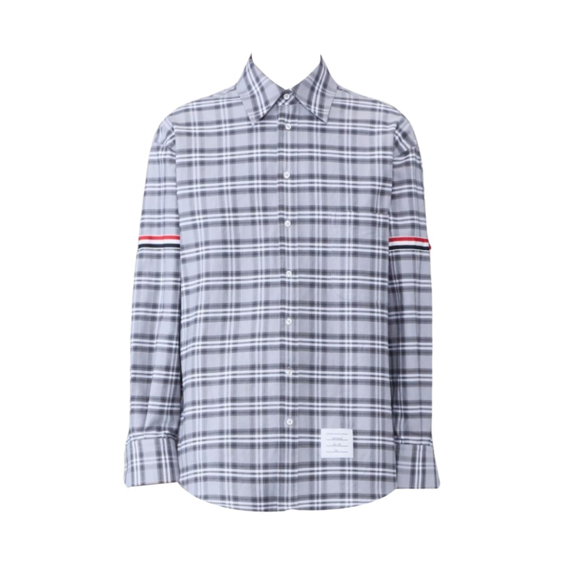 MWL389A-F0356-035 Thom Browne Prince of Wales Check Twill Armband Oversized Shirt Medium Grey