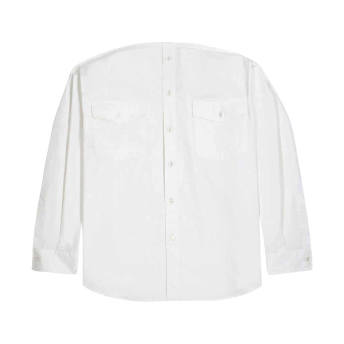 (W) MM6 메종 마르지엘라 칼라리스 데님 셔츠 더티 워시((W) MM6 Maison Margiela Collarless Denim Shirt Dirty Wash) - 1