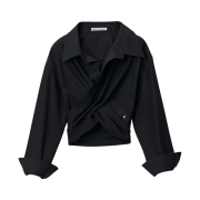 (W) Alexander Wang Cross Drape Crop Shirt in Compact Cotton Black