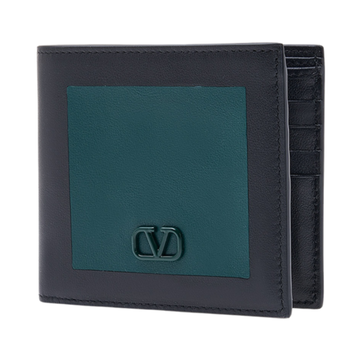 Valentino Vlogo Signature Two-Tone Intarsia Wallet Black College Green