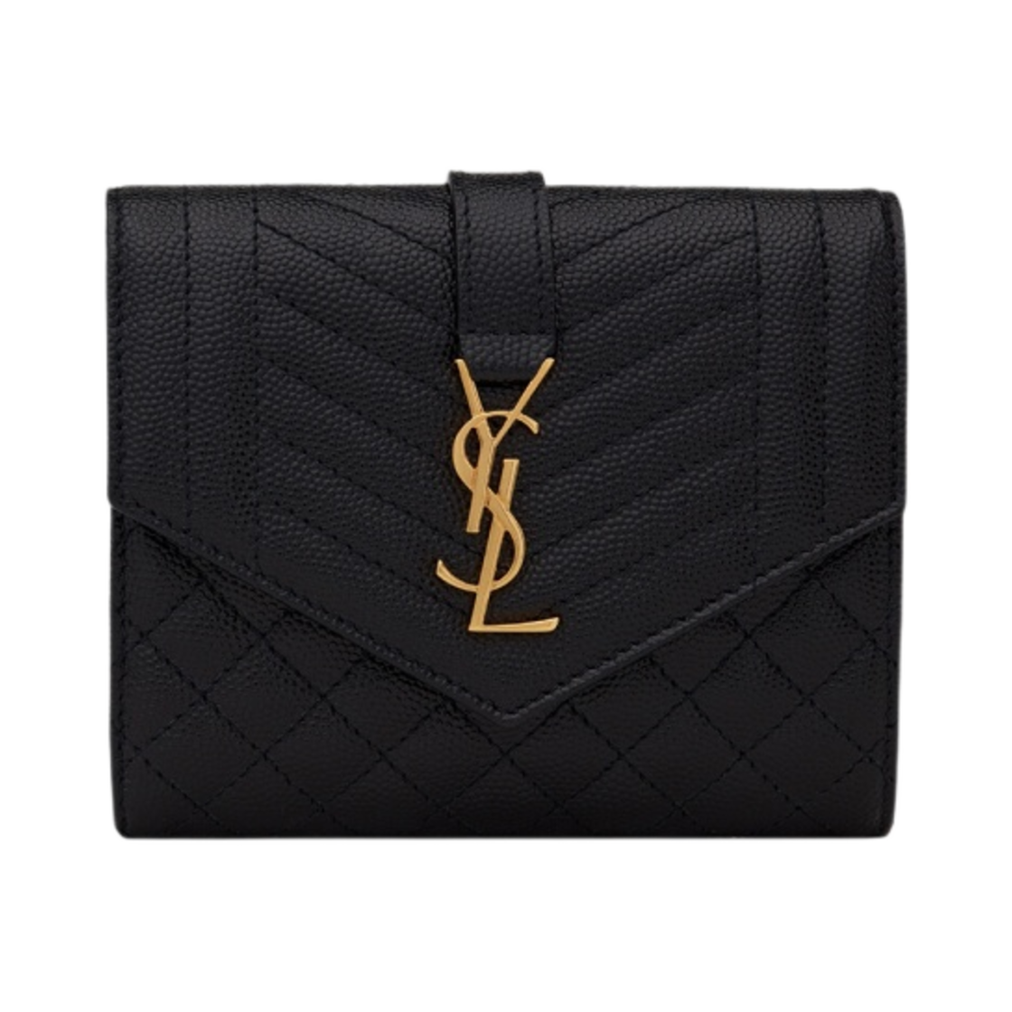 생로랑 그랑 드 뿌드르 엠보스드 레더 믹스 마틀라세 엔벨로프 컴팩트 지갑 블랙(Saint Laurent Envelope Compact Wallet in Mix Matelasse Grain de Poudre Embossed Leather Black) - 1