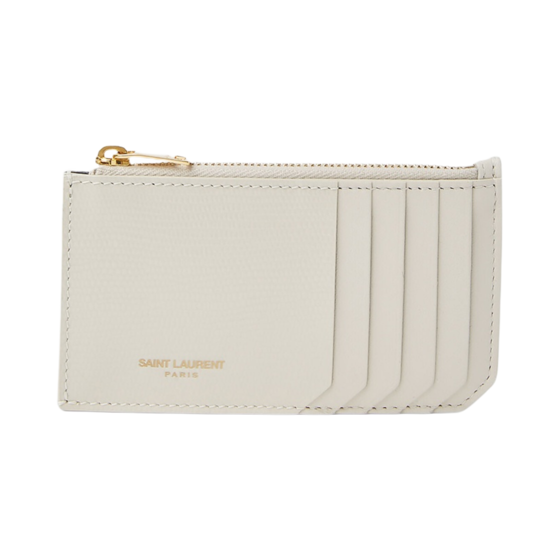 631992-AABJ4-9203 Saint Laurent Paris Fragments Zipped Card Case in Lizard Embossed Leather Blanc Vintage