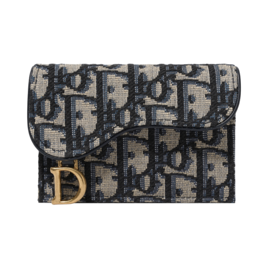 S5611CTZQ-M928/928U Dior Saddle Flap Card Holder Blue Dior Oblique Jacquard