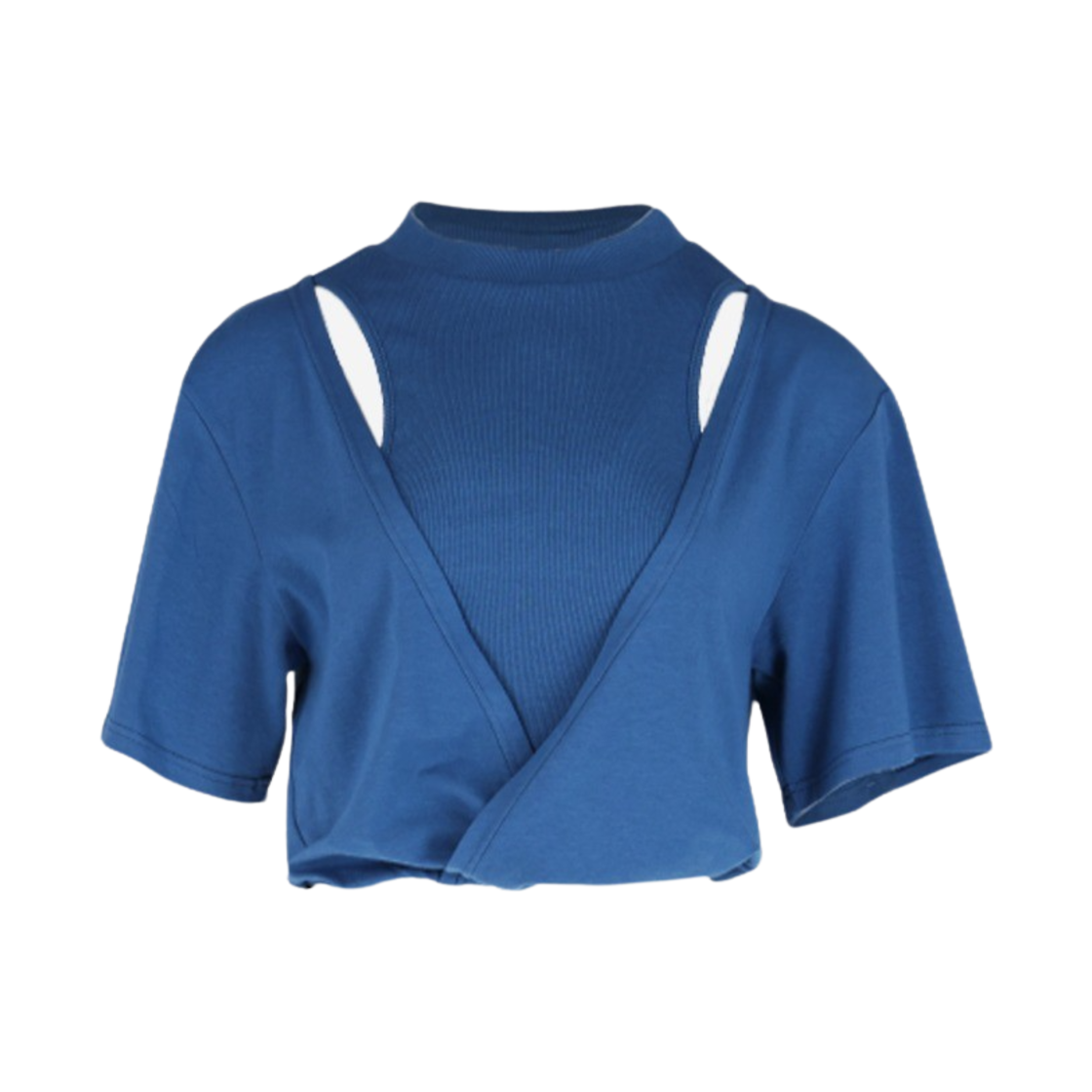 쿄 우먼 스쿱레이서 레이어드 컷아웃 크롭 티셔츠 블루