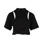 KYO Women Scoopracer Layered Cut-Out Cropped T-Shirt Black