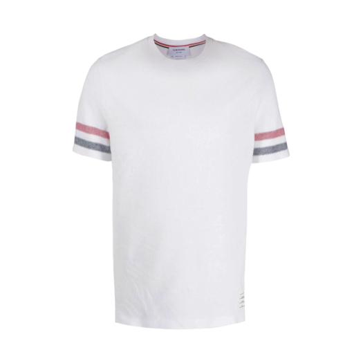 Thom Browne Textured Cotton Stripe Short Sleeve T-Shirt White