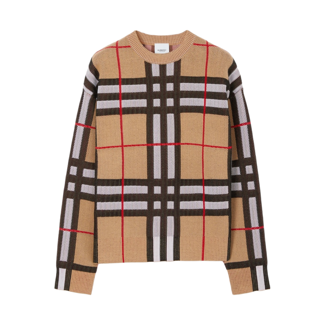 (W) 버버리 체크 테크니컬 코튼 스웨터 아카이브 베이지((W) Burberry Check Technical Cotton Sweater Archive Beige) - 1