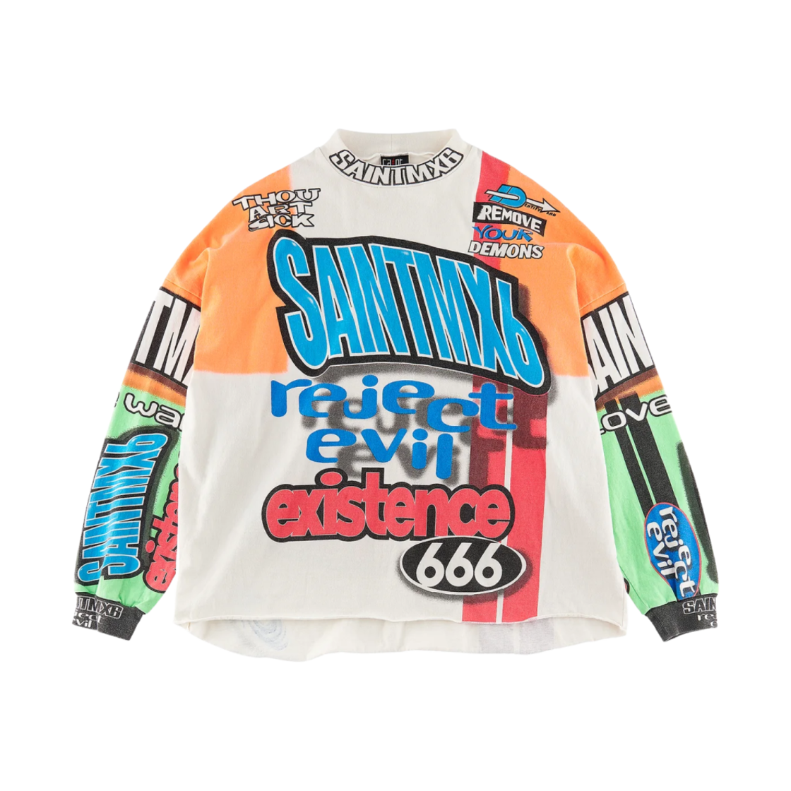 세인트 마이클 모토클로스 롱슬리브 티셔츠 화이트 멀티컬러 - 23SS