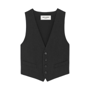 (W) Saint Laurent Vest In Striped Wool Flannel Noir Craie
