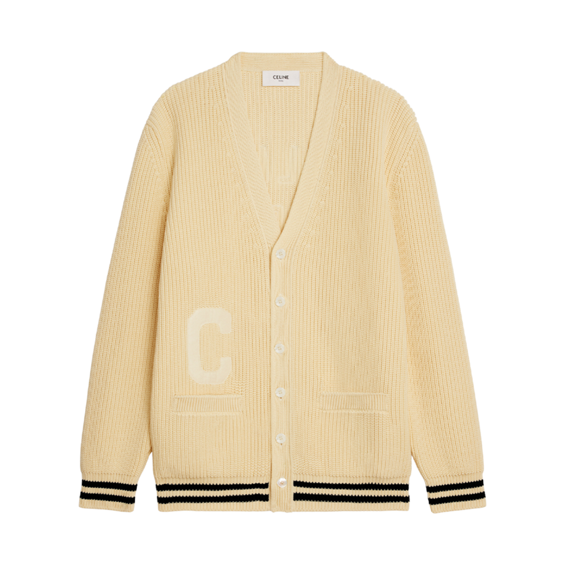 2AD7O192W-60EB Celine College Cardigan in Cotton Ecru Black