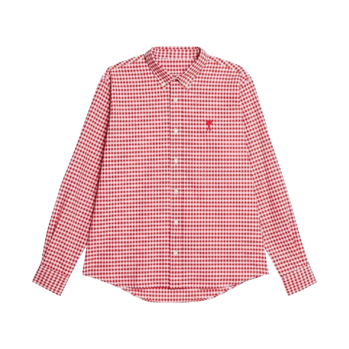 아미 스몰 하트 로고 깅엄 버튼 다운 셔츠 스칼렛 레드 내츄럴 화이트(AMI de Coeur Gingham Button Down Shirt Scarlet Red Natural White)