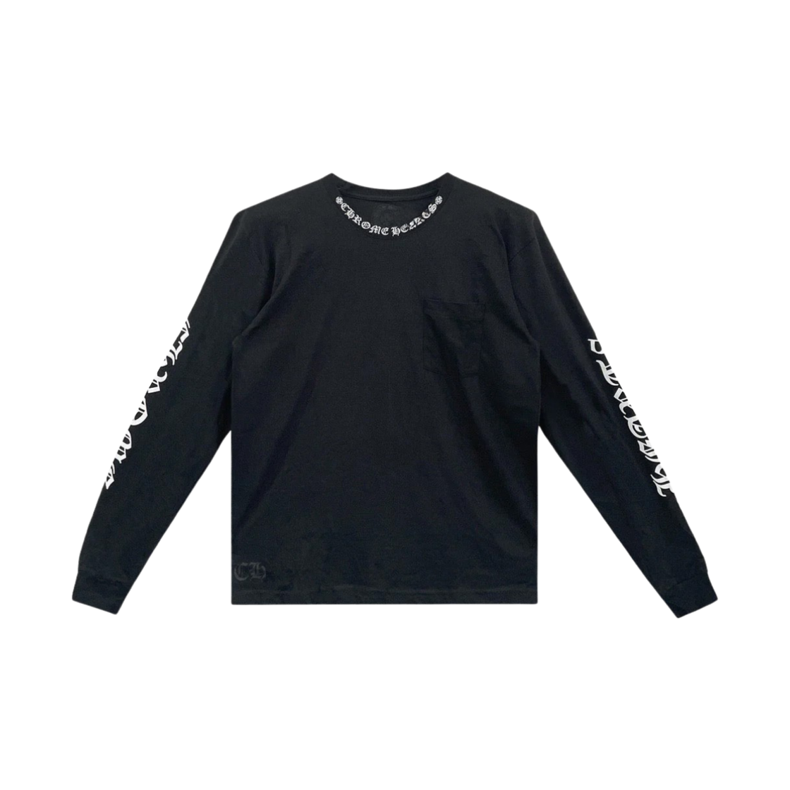 크롬하츠 넥 스크립트 로고 포켓 롱슬리브 티셔츠 블랙 화이트(Chrome Hearts Neck Script Logo Pocket Long Sleeve T-Shirt Black White)