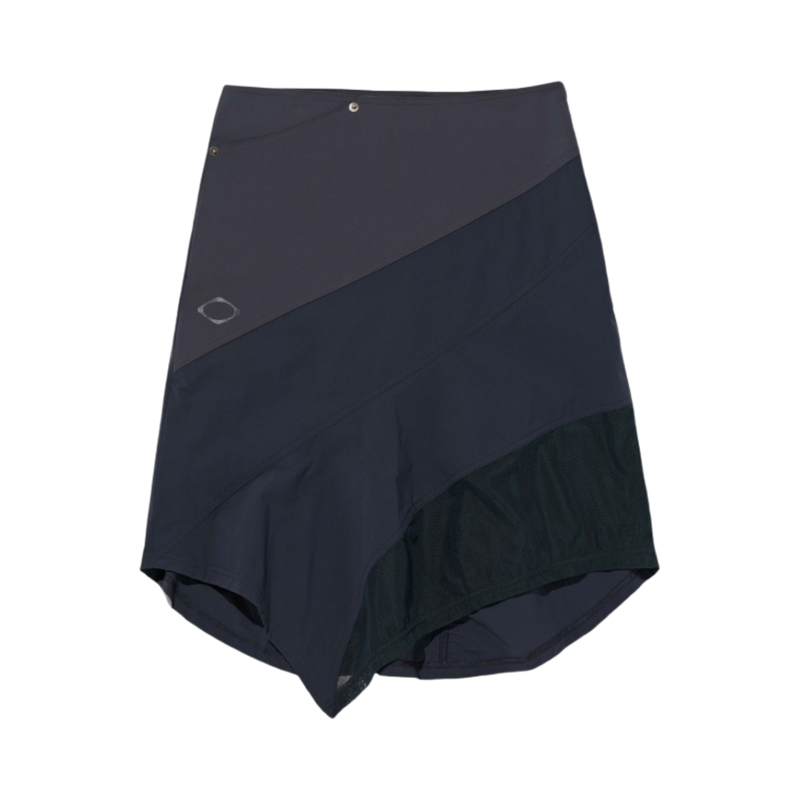 (W) 미스치프 어시메트릭 플레어 스커트 카키 차콜((W) Mischief Asymmetric Flared Skirt Khaki Charcoal)