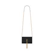 Saint Laurent Kate Chain Wallet with Tassel in Grain de Poudre Embossed Leather Black