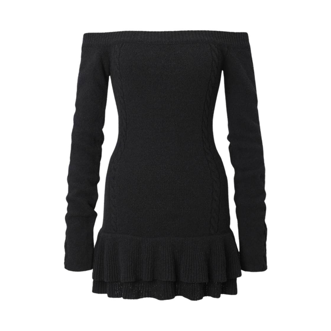 (W) 쓰리타임즈 케이블 오프숄더 드레스 블랙((W) Threetimes Cable Off-Shoulder Dress Black) - 2