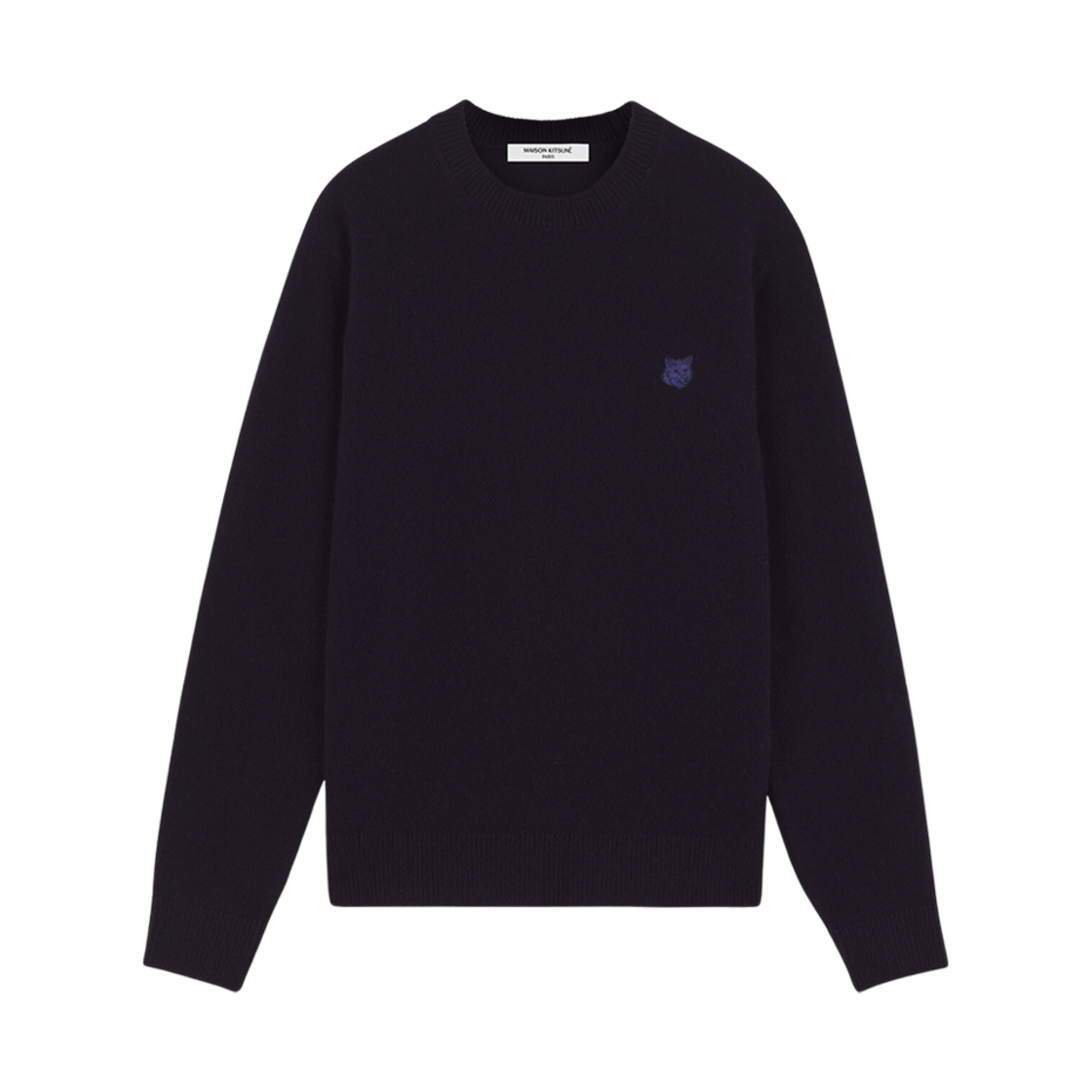 NM00805KT1006-P480 Maison Kitsune Bold Fox Head Patch Regular Jumper in Lambswool Navy