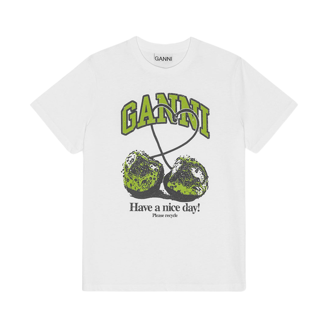 (W) 가니 베이직 저지 체리 릴렉스드 티셔츠 브라이트 화이트((W) Ganni Basic Jersey Cherry Relaxed T-Shirt Bright White)