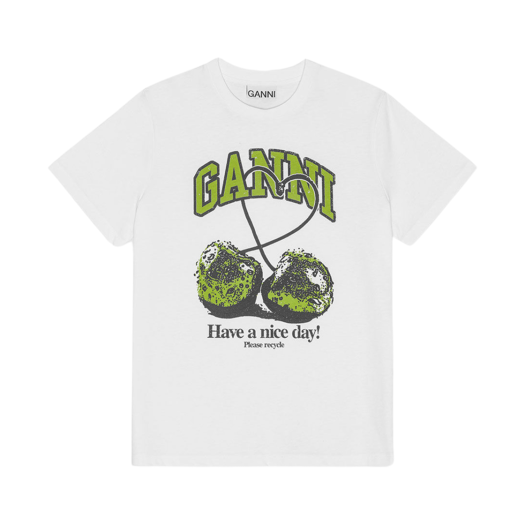 T4291-151 (W) Ganni Basic Jersey Cherry Relaxed T-Shirt Bright White