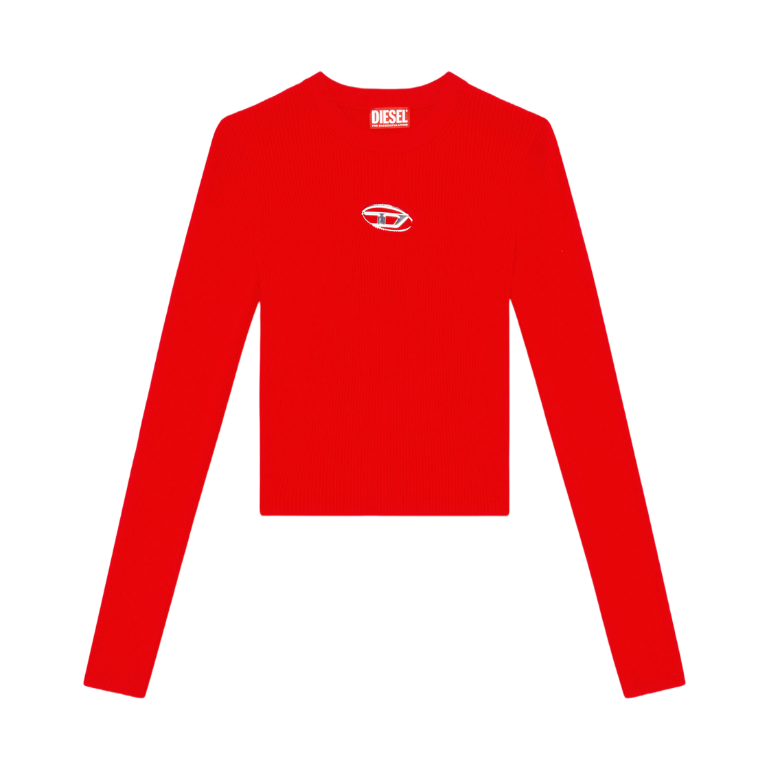 A153280DLA-X42A (W) Diesel M-Valari Rib-Knit Viscose-Blend Top with Oval D Red