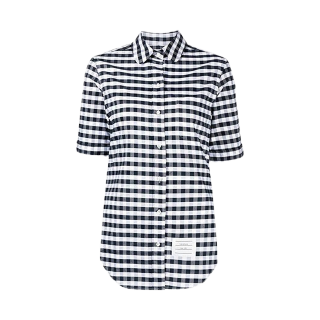 FLL105A-04569-415 (W) Thom Browne Gingham Check Oxford Classic Round Collar Short Sleeve Shirt Navy