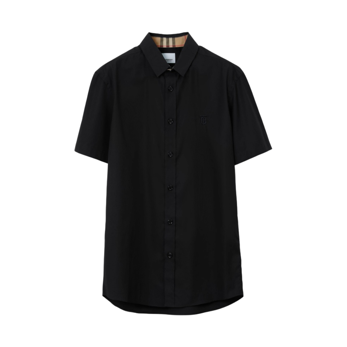 버버리 숏슬리브 모노그램 모티프 스트레치 코튼 셔츠 블랙(Burberry Short Sleeve Monogram Motif Stretch Cotton Shirt Black) - 1