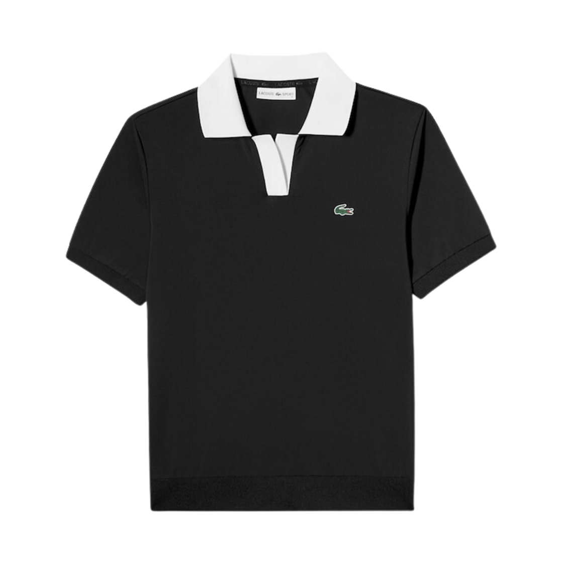 (W) 라코스테 오픈 칼라 크롭 폴로 블랙((W) Lacoste Open Collar Crop Polo Black) - 1