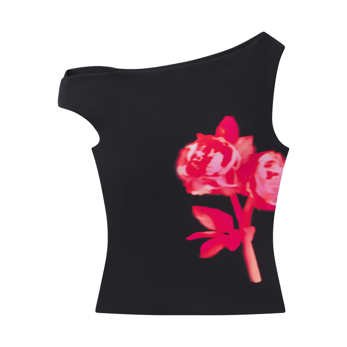 (W) 카이 x 이오네스 스무스 스트레치 어시메트리컬 탑 블랙 피오니((W) Khy x Ioannes Smooth Stretch Asymmetrical Top Black Peony)