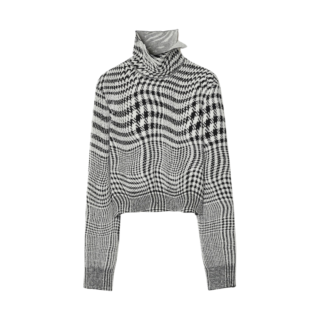 8080885 (W) Burberry Warped Houndstooth Wool Blend Sweater Monochrome