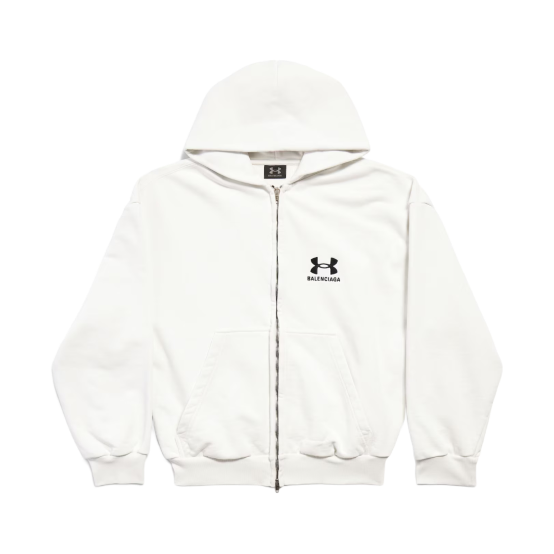(W) 발렌시아가 x 언더아머 레귤러 핏 집업 후드 화이트 블랙((W) Balenciaga x Under Armour Regular Fit Zip-Up Hoodie White Black)