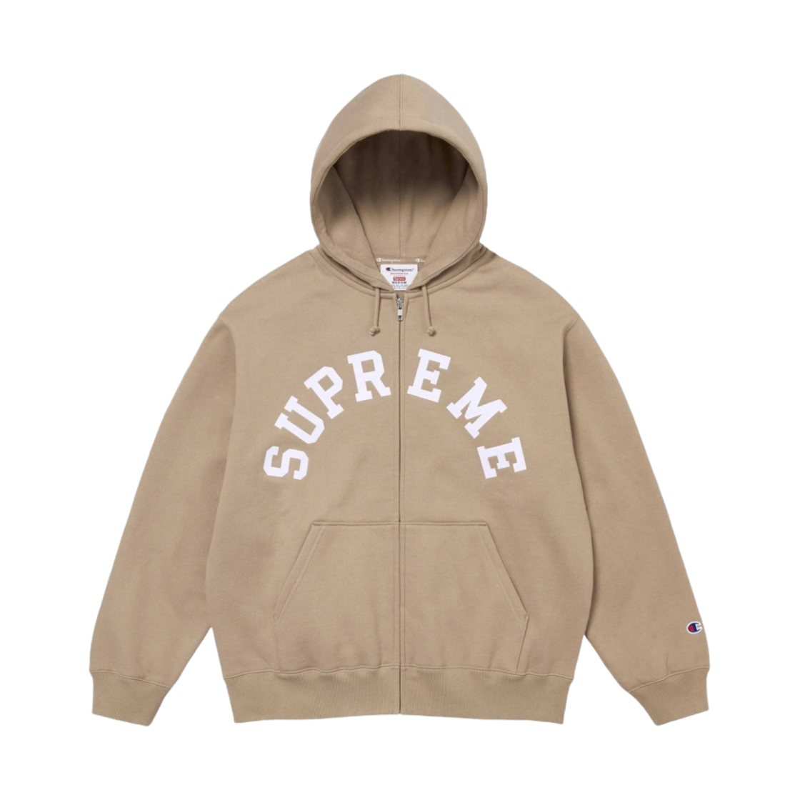 슈프림 x 챔피온 집업 후드 스웨트셔츠 탄 - 24SS(Supreme x Champion Zip Up Hooded Sweatshirt Tan - 24SS)