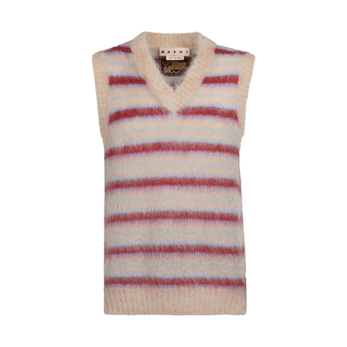 CVMG0076Q0-UFU107-RGW31 Marni Cream Striped Mohair Vest Tan