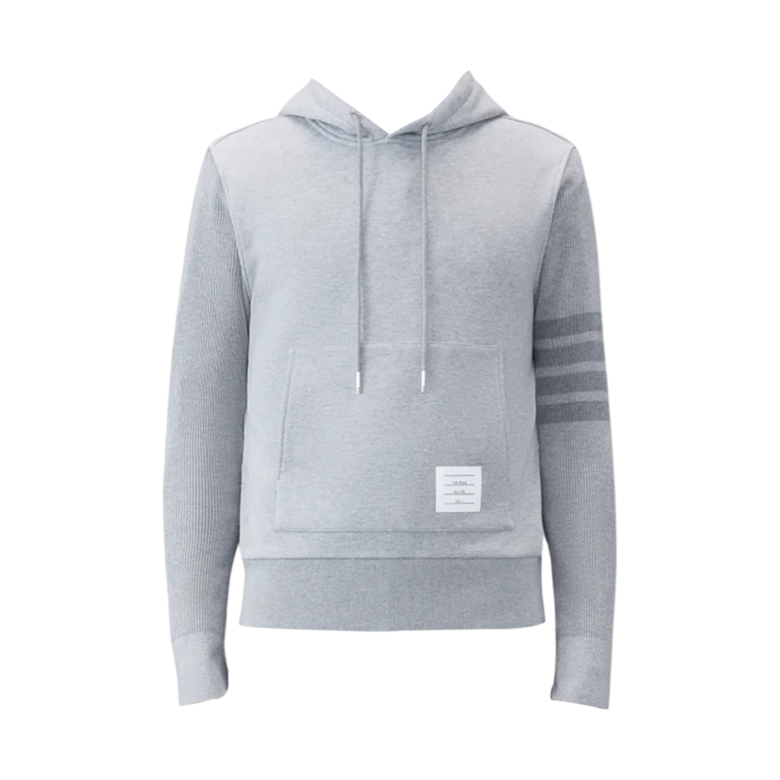 MJT236A-03377-055 Thom Browne Classic Loopback Ribbed Sleeve 4-Bar Pullover Hoodie Light Grey