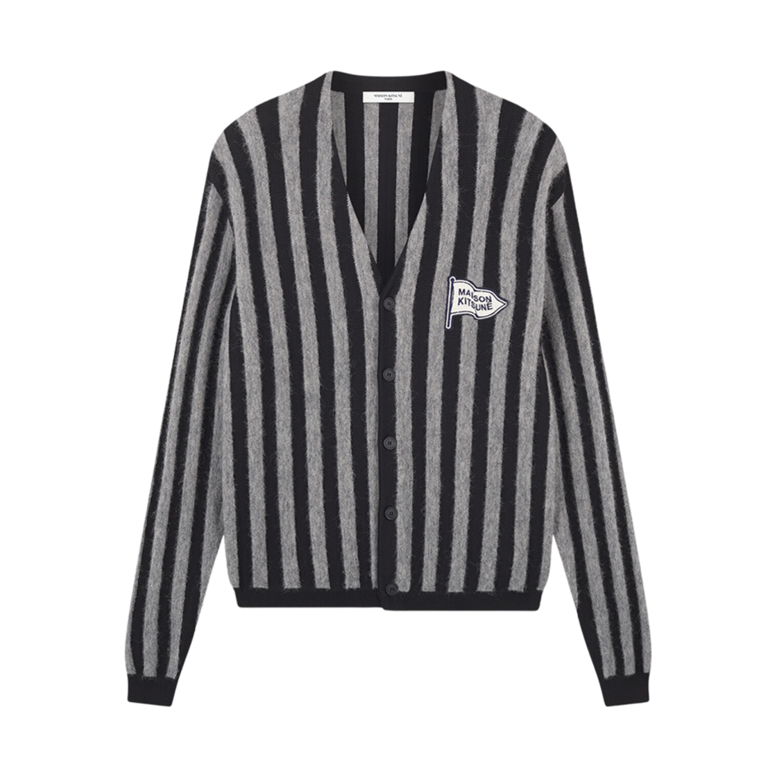 메종 키츠네 스트라이프 컴포트 가디건 블랙 스톤 스트라이프(Maison Kitsune Striped Comfort Cardigan Black Stone Stripes) - 1