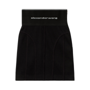 (W) Alexander Wang Logo Elastic Mini Skirt in Ribbed Jersey Black
