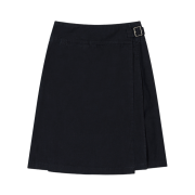 (W) Low Classic Washed Cotton Pleats Wrap Skirt Black
