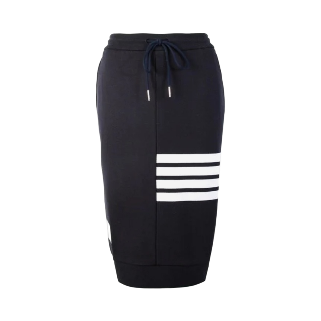 (W) 톰브라운 클래식 루프백 코튼 엔지니어드 사선 드로우스트링 색 스커트 네이비((W) Thom Browne Classic Loopback Cotton Engineered 4-Bar Drawstring Sack Skirt Navy) - 1