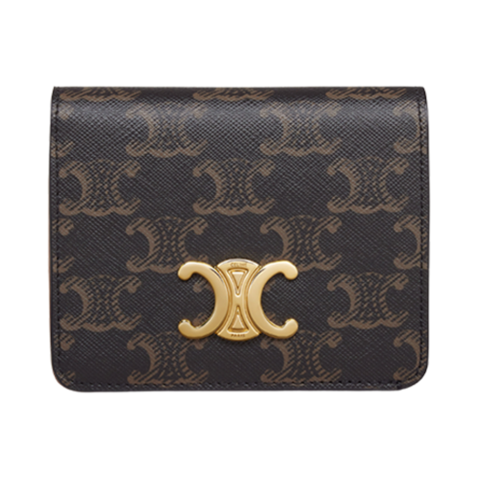 Celine Triomphe Compact Wallet in Triomphe Canvas Tan