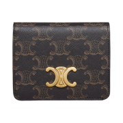 Celine Triomphe Compact Wallet in Triomphe Canvas Tan