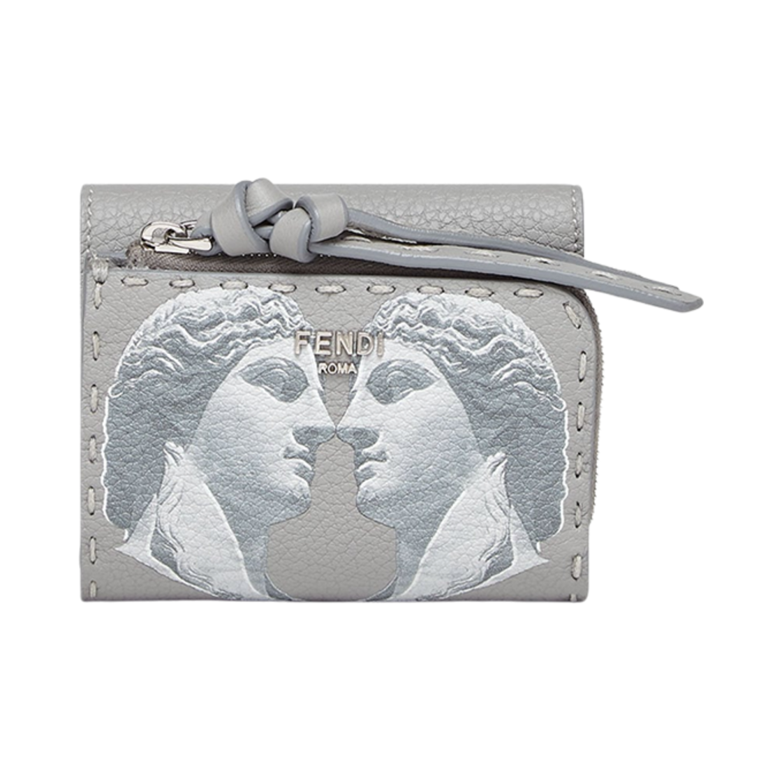 펜디 피카부 마이크로 트라이폴드 셀러리아 스태츄 프린트 핸드 순 탑스티치즈 월렛 그레이(Fendi Peekaboo Micro Tri-Fold Selleria Wallet with Statue Print and 82 Hand Sewn Topstitches Grey)