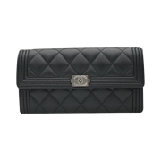 Chanel Boy Chanel Long Flap Wallet Grained Calfskin & Ruthenium Black