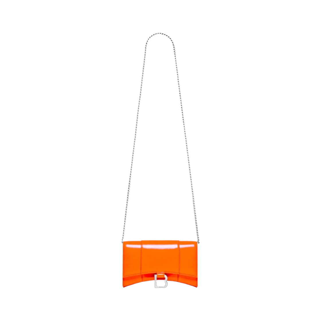 발렌시아가 샤이니 박스 카프스킨 아워글래스 체인 지갑 플루오 오렌지(Balenciaga Hourglass Wallet On Chain in Shiny Box Calfskin Fluo Orange) - 1