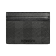 Burberry Check Leather Card Case Charcoal