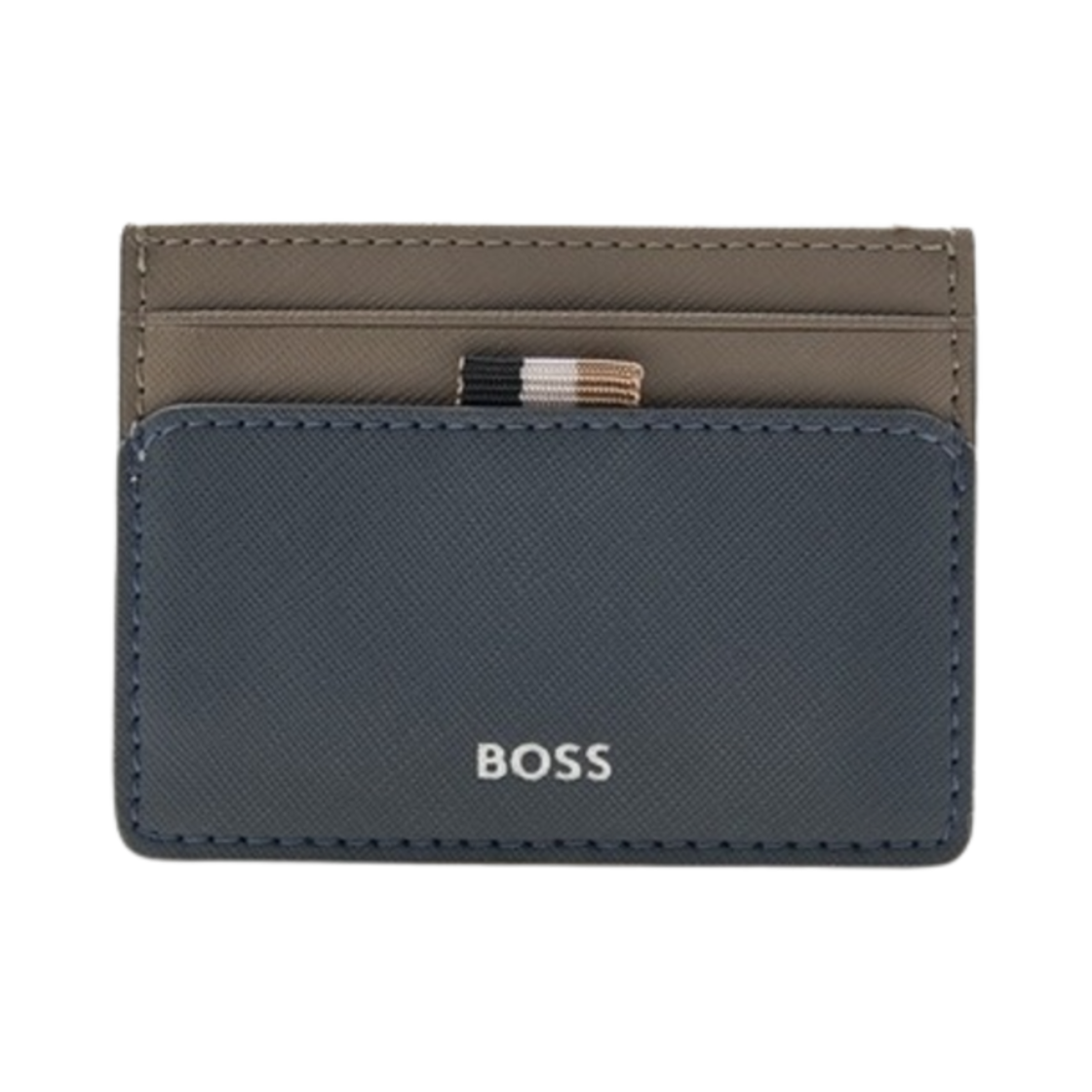 50536751-426 Hugo Boss Logo Detail Card Holder Navy Brown