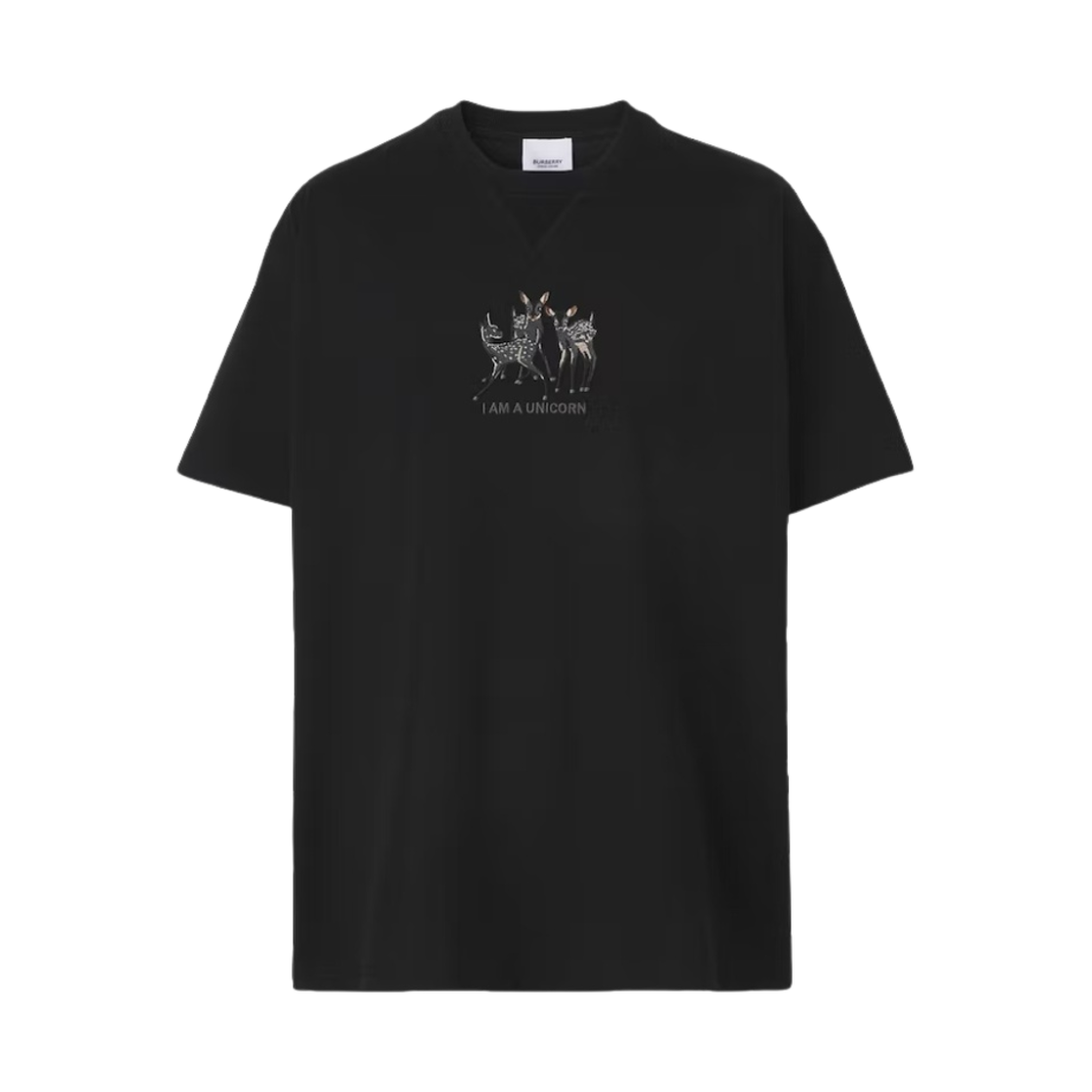 버버리 자수 디어 코튼 오버사이즈 티셔츠 블랙(Burberry Embroidered Deer Cotton Oversized T-Shirt Black) - 1