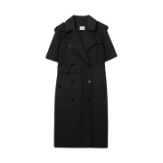 (W) Burberry Cotton Blend Trench Dress Black