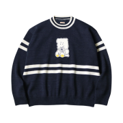 Kapital 5G Cotton Knit Peckish Rainbowy Ivy Crew Sweater Navy