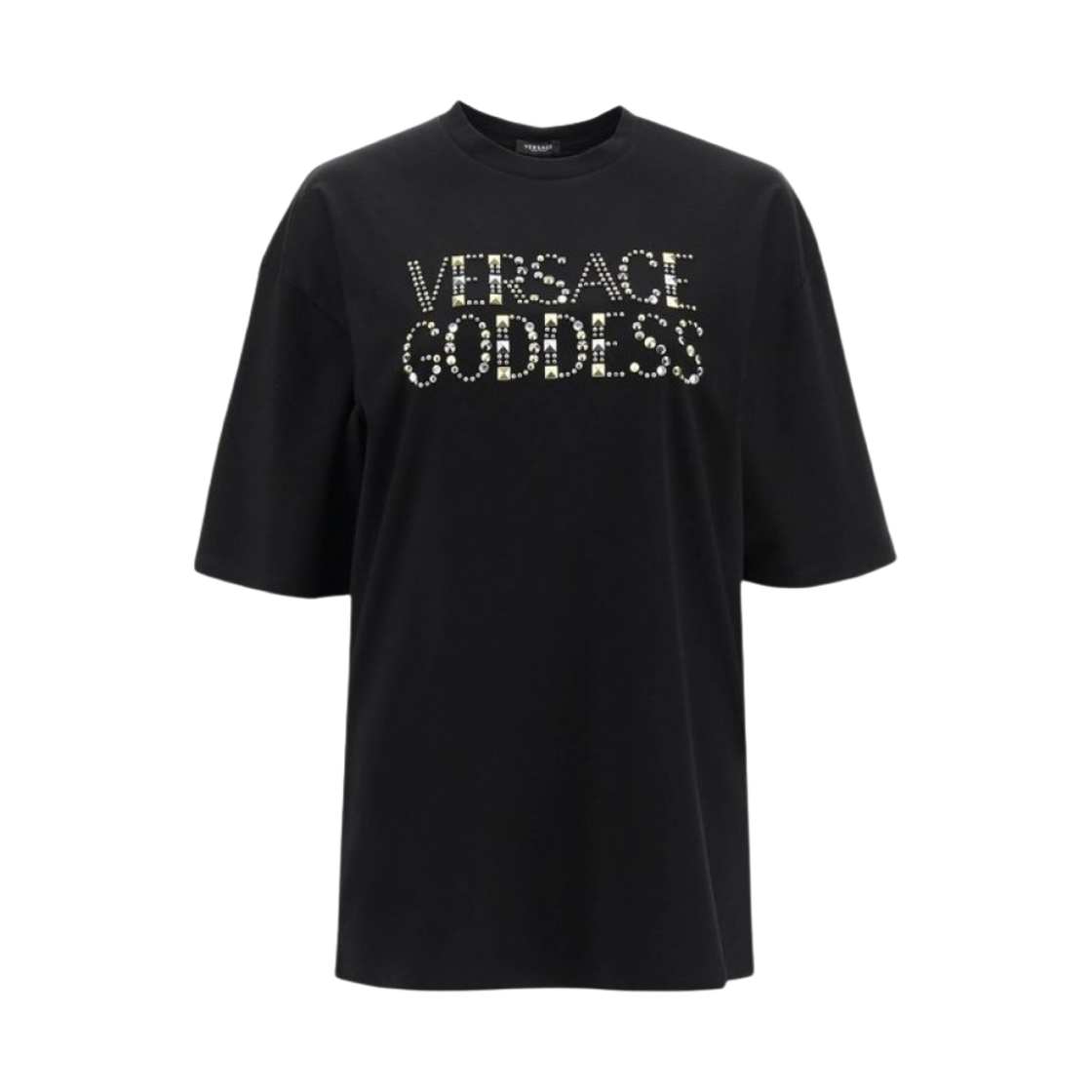 (W) 베르사체 스터드 가디스 티셔츠 블랙((W) Versace Studded Goddess T-Shirt Black) - 1