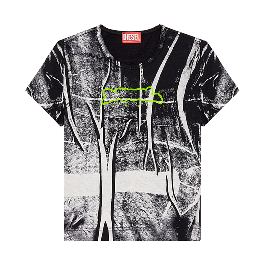 A125480AJBD-141A (W) Diesel T-Uncutie-Long-N5 T-Shirt With Creased Print Grey Black
