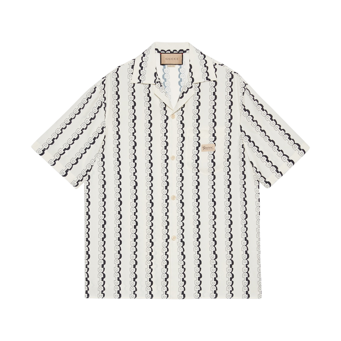 구찌 홀스빗 체인 프린트 비스코스 셔츠 아이보리 블랙(Gucci Horsebit Chain Print Viscose Shirt Ivory Black) - 1