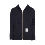Thom Browne Lightweight Anchor Loopback 4-Bar Zip Hoodie Navy